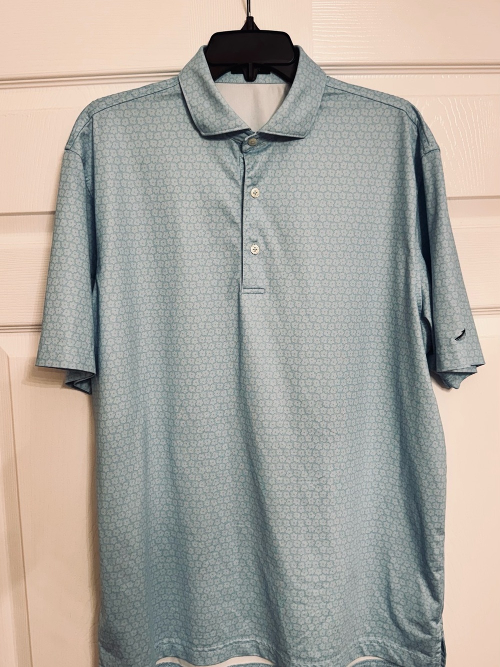 Turtleson Men's Light Aqua Blue Short-Sleeve Polo with Subtle Floral Print